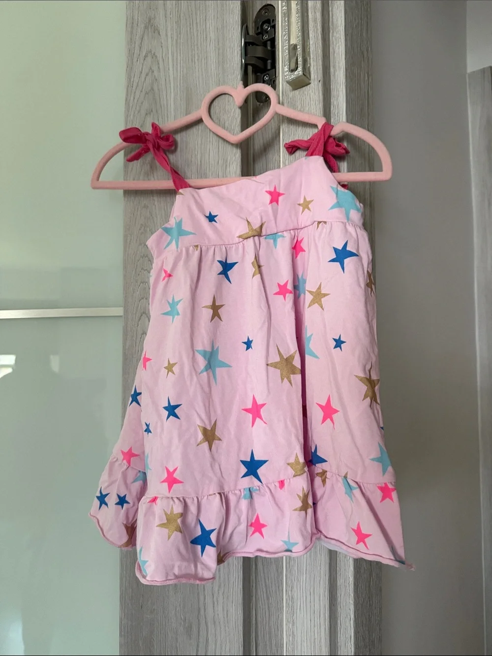 Pink Star Print Tie-Shoulder Dress